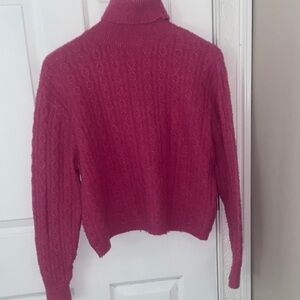 Zara Deep Pink Cable Knit Turtleneck Sweater